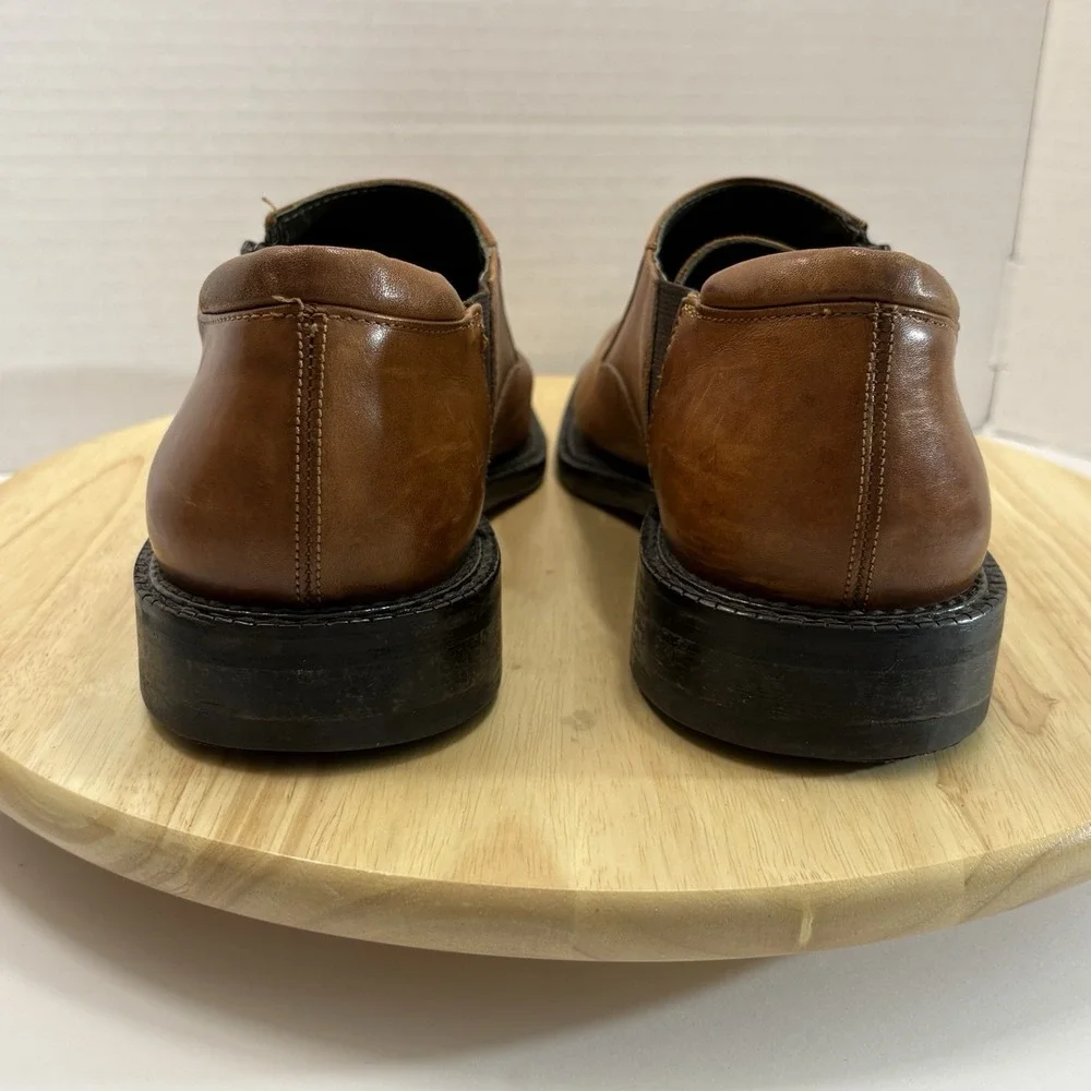 Mens Karl 120 Leather Zip Slip-On Dress Shoes Size 10 M Vibram Soles Tan Brown